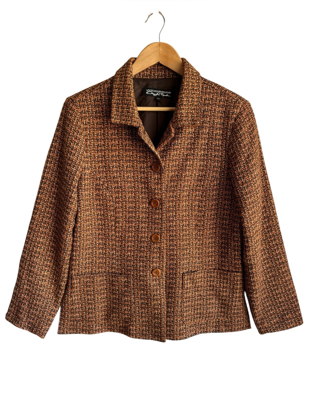 Cheryl Nash Fall Tweed Blazer Sz M Brown Orange Woven Preppy Jacket Academia